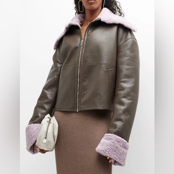 Nanushka Verona vegan leather jacket lilac purple NWT L - Picture 1 of 11